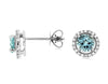 1.03CT DIAMOND & AAA AQUAMARINE 14KT WHITE GOLD ROUND HALO CLASSIC STUD EARRINGS