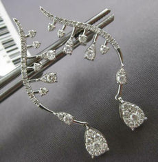 .90CT DIAMOND 14KT WHITE GOLD 3D ROUND & PEAR SHAPE MULTI LEAF HANGING EARRINGS