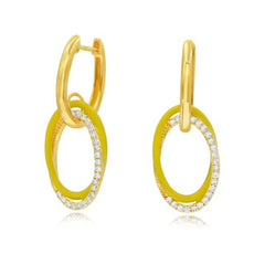 ESTATE .51CT DIAMOND & YELLOW ENAMEL 14KT YELLOW GOLD 3D SWIRL HANGING EARRINGS