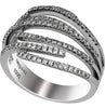 WIDE .53CT DIAMOND 18K WHITE GOLD MULTI ROW CRISS CROSS WEDDING ANNIVERSARY RING