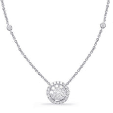 .71CT DIAMOND 14KT WHITE GOLD 3D FLOWER CLUSTER HALO BY THE YARD LOVE NECKLACE