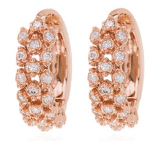 ESTATE .30CT DIAMOND 18KT ROSE GOLD 3 ROW CLUSTER HUGGIE HOOP HANGING EARRINGS