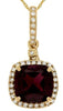 2.89CT DIAMOND & AAA GARNET 14K YELLOW GOLD CUSHION SQUARE HALO FLOATING PENDANT