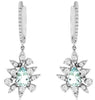 1.45CT DIAMOND & AAA AQUAMARINE 14K WHITE GOLD 3D FLOWER HUGGIE HANGING EARRINGS