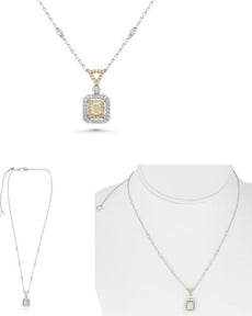.99CT WHITE & FANCY YELLOW DIAMOND 18KT 2 TONE GOLD 3D CUSHION & ROUND NECKLACE