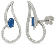 .96CT DIAMOND & AAA SAPPHIRE 14K WHITE GOLD 3D OVAL & ROUND HEART SHAPE EARRINGS