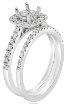 .57CT DIAMOND 18K WHITE GOLD ROUND SQUARE SEMI MOUNT ENGAGEMENT WEDDING RING SET