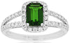 1.45CT DIAMOND & AAA RUSSALITE 14KT WHITE GOLD EMERALD CUT HALO ENGAGEMENT RING