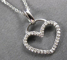 ESTATE .10CT DIAMOND 14KT WHITE GOLD 3D CLASSIC OPEN HEART LOVE FLOATING PENDANT