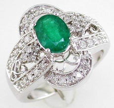 1.45CT DIAMOND & AAA EMERALD 14KT WHITE GOLD OVAL & ROUND MULTI HEART LOVE RING