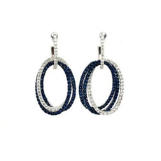 1.83CT DIAMOND & AAA SAPPHIRE 18KT WHITE GOLD TRIPLE OVAL TRINITY FUN EARRINGS