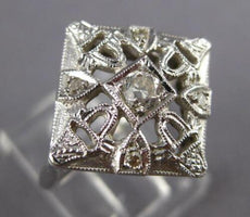 ANTQIUE LARGE .20CT OLD MINE DIAMOND 14KT WHITE GOLD 3D GEOMETRICAL RING #27360