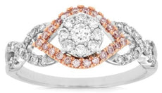 0.51CT WHITE & PINK DIAMOND 14K WHITE & ROSE GOLD FLOWER INFINITY FRIENDSHIP RING