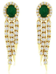 1.96CT DIAMOND & AAA EMERALD 14KT YELLOW GOLD OVAL CHANDELIER HANGING EARRINGS