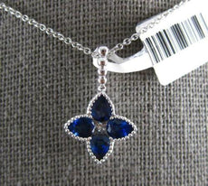 1.29CT DIAMOND & AAA SAPPHIRE 18KT WHITE GOLD 3D 4 LEAF CLOVER FLOATING PENDANT
