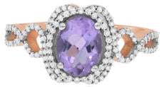 1.55CT DIAMOND & AAA AMETHYST 14KT WHITE & ROSE GOLD 3D OVAL & ROUND FLOWER RING
