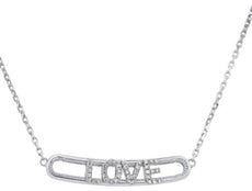 ESTATE .14CT DIAMOND 14KT WHITE GOLD 3D CLASSIC ROUND BAR FUN LOVE NECKLACE