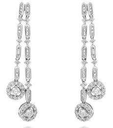 1.26CT DIAMOND 14KT WHITE GOLD 3D FLOWER BY THE YARD CHANDELIER HANGING EARRINGS
