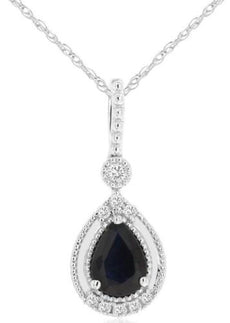 .90CT DIAMOND & AAA SAPPHIRE 14KT WHITE GOLD PEAR SHAPE & ROUND FILIGREE PENDANT