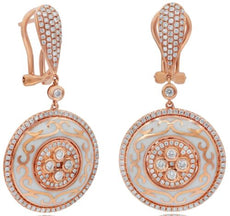 LARGE 1.29CT DIAMOND & WHITE ENAMEL 18KT ROSE GOLD 3D CIRCULAR CLIP ON EARRINGS
