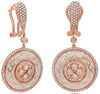 LARGE 1.29CT DIAMOND & WHITE ENAMEL 18KT ROSE GOLD 3D CIRCULAR CLIP ON EARRINGS