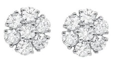 ESTATE .34CT DIAMOND 14KT WHITE GOLD 3D CLASSIC ROUND FLOWER LOVE STUD EARRINGS