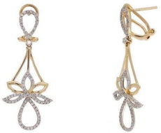 ESTATE .66CT DIAMOND 14KT YELLOW GOLD FLOWER TEAR DROP CLIP ON HANGING EARRINGS
