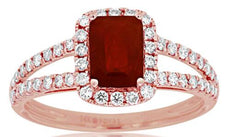 1.55CT DIAMOND & AAA RUBY 14KT ROSE GOLD 3D EMERALD CUT & ROUND ENGAGEMENT RING