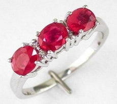 1.25CT DIAMOND & RUBY 14KT WHITE GOLD 3D OVAL & ROUND PAST PRESENT FUTURE RING