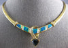 ESTATE LARGE 4.29CT DIAMOND & AAA SAPPHIRE & OPAL 14K YELLOW GOLD OMEGA NECKLACE