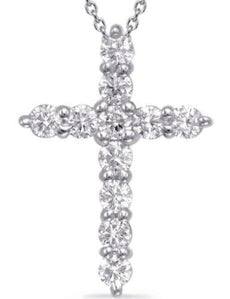 .53CT DIAMOND 14KT WHITE GOLD CLASSIC ROUND SHARED PRONG CROSS FLOATING PENDANT