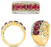 WIDE 4.87CT DIAMOND & AAA RUBY 18KT YELLOW GOLD OVAL & ROUND 3 ROW CLASSIC RING