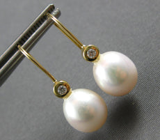 ESTATE .06CT DIAMOND & AAA SOUTH SEA PEARL 18K YELLOW GOLD OPEN HANGING EARRINGS