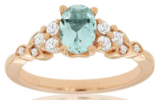 .93CT DIAMOND & AAA AQUAMARINE 14KT ROSE GOLD OVAL & ROUND FRIENDSHIP LOVE RING