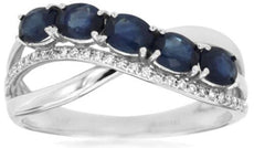 1.23CT DIAMOND & AAA SAPPHIRE 14K WHITE GOLD OVAL CRISS CROSS INFINITY LOVE RING