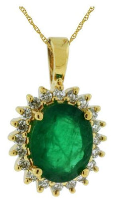 2.76CT DIAMOND & AAA EMERALD 14KT YELLOW GOLD 3D OVAL & ROUND FLOATING PENDANT