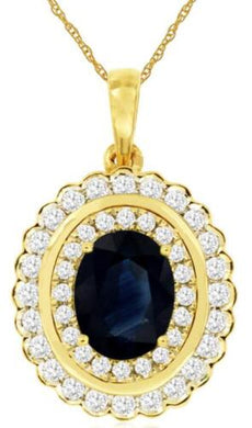 2.72CT DIAMOND & AAA SAPPHIRE 14KT YELLOW GOLD 3D OVAL & ROUND FLOATING PENDANT