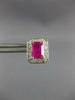 ESTATE 3.10CT DIAMOND & AAA RUBY 14KT WHITE GOLD EMERALD CUT HALO STUD EARRINGS