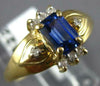 ESTATE .95CT DIAMOND & AAA SAPPHIRE 14KT YELLOW GOLD EMERALD CUT FUN RING #4015
