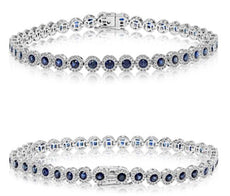 3.78CT DIAMOND & AAA SAPPHIRE 14KT WHITE GOLD 3D MULTI FLORAL TENNIS BRACELET