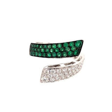 1.05CT DIAMOND & AAA EMERALD 18KT WHITE GOLD 3D MULTI ROW CRISS CROSS LOVE RING