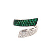 1.05CT DIAMOND & AAA EMERALD 18KT WHITE GOLD 3D MULTI ROW CRISS CROSS LOVE RING