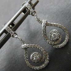 ESTATE .25CT DIAMOND 14KT WHITE GOLD TEAR DROP DOUBLE SWIRL FUN HANGING EARRINGS