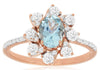1.18CT DIAMOND & AAA AQUAMARINE 14KT ROSE GOLD 3D OVAL & ROUND FLOWER FUN RING