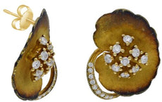 ESTATE .80CT DIAMOND 18KT YELLOW GOLD ROUND CLUSTER FLORAL STUD HANGING EARRINGS