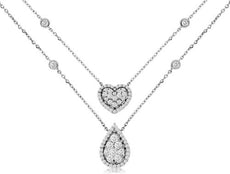 .82CT DIAMOND 14KT WHITE GOLD ROUND & SQUARE BY THE YARD DOUBLE STRAND NECKLACE