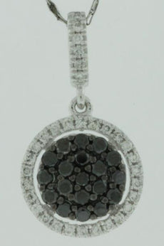 .38CT WHITE & BLACK DIAMOND 14KT WHITE GOLD ROUND CLUSTER HALO FLOATING PENDANT