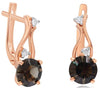 2.35CT DIAMOND & AAA SMOKY TOPAZ 14K ROSE GOLD 3D ROUND 3 STONE HANGING EARRINGS