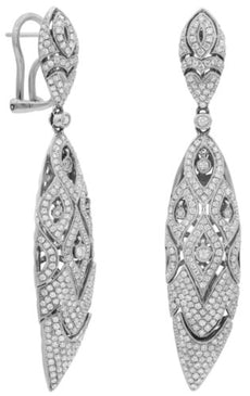 LARGE 2.14CT DIAMOND 18KT WHITE GOLD MULTI LEAF FILIGREE MARQUISE SHAPE EARRINGS