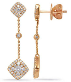 .73CT DIAMOND 14KT ROSE GOLD ROUND CLUSTER SQUARE BY THE YARD HANGING EARRINGS